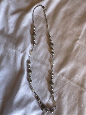 Long Silver Beaded Necklace with Textured Accent Beads